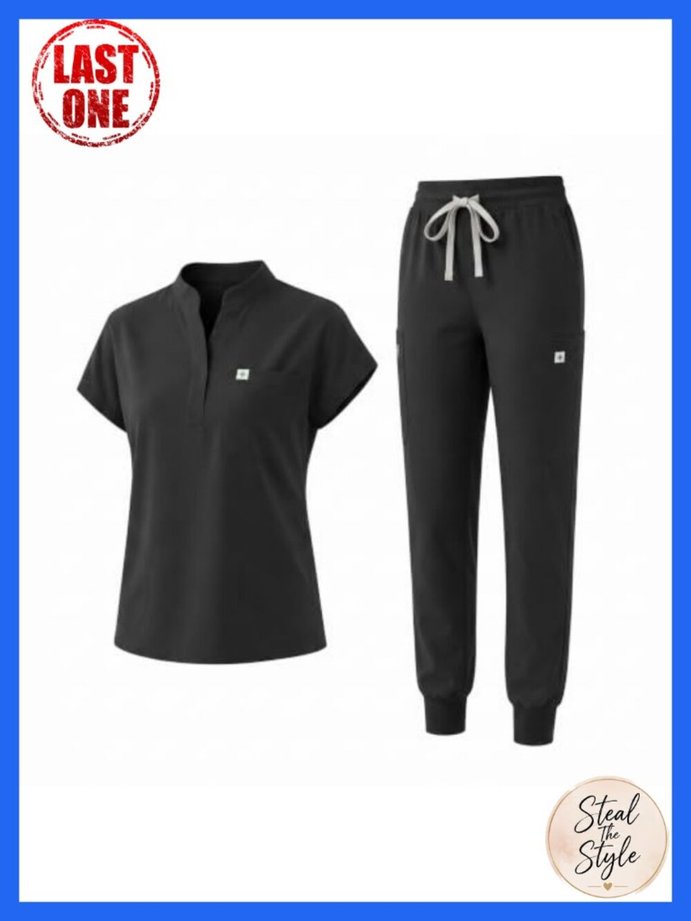 Women's Sleeveless Scrub Set Stand-Up Collar Top & Jogger Pants 11 Pockets